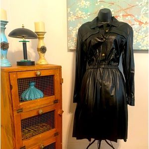 NWOT- Tamar Vegan Leather Midi Black Shirt Dress. Size 8.